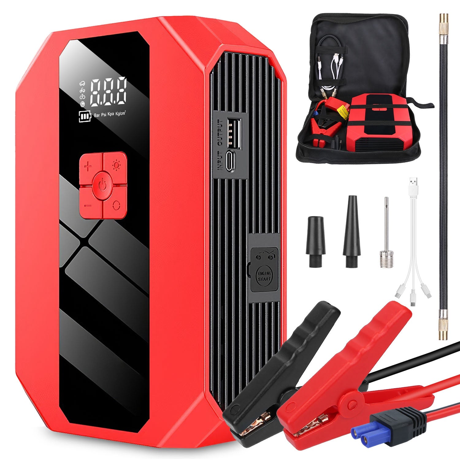 vroomtech™ 4 in 1 power bank/ compressor/ jump starter/ led flashlight- 20000 mAh.